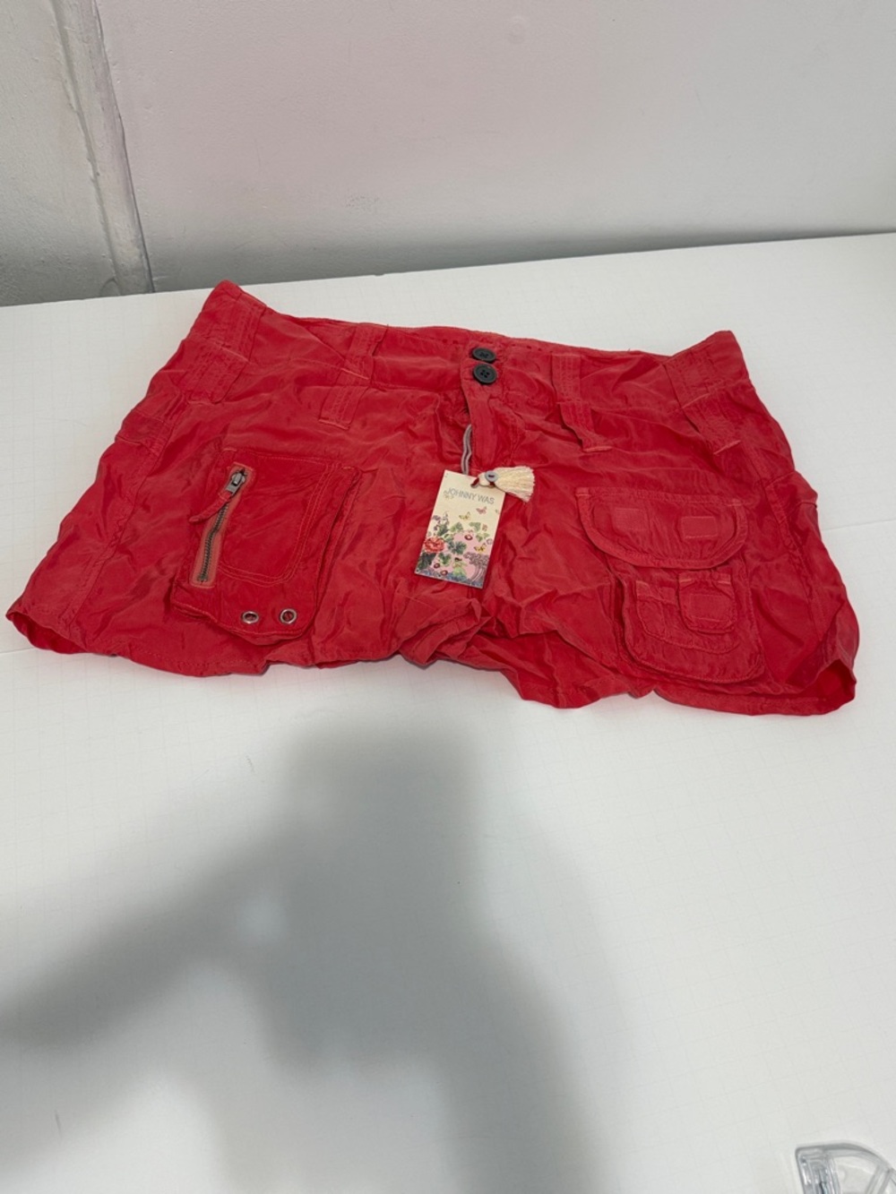 Johnny Was Red Cargo Mini Shorts with Patch Pockets New with the tag